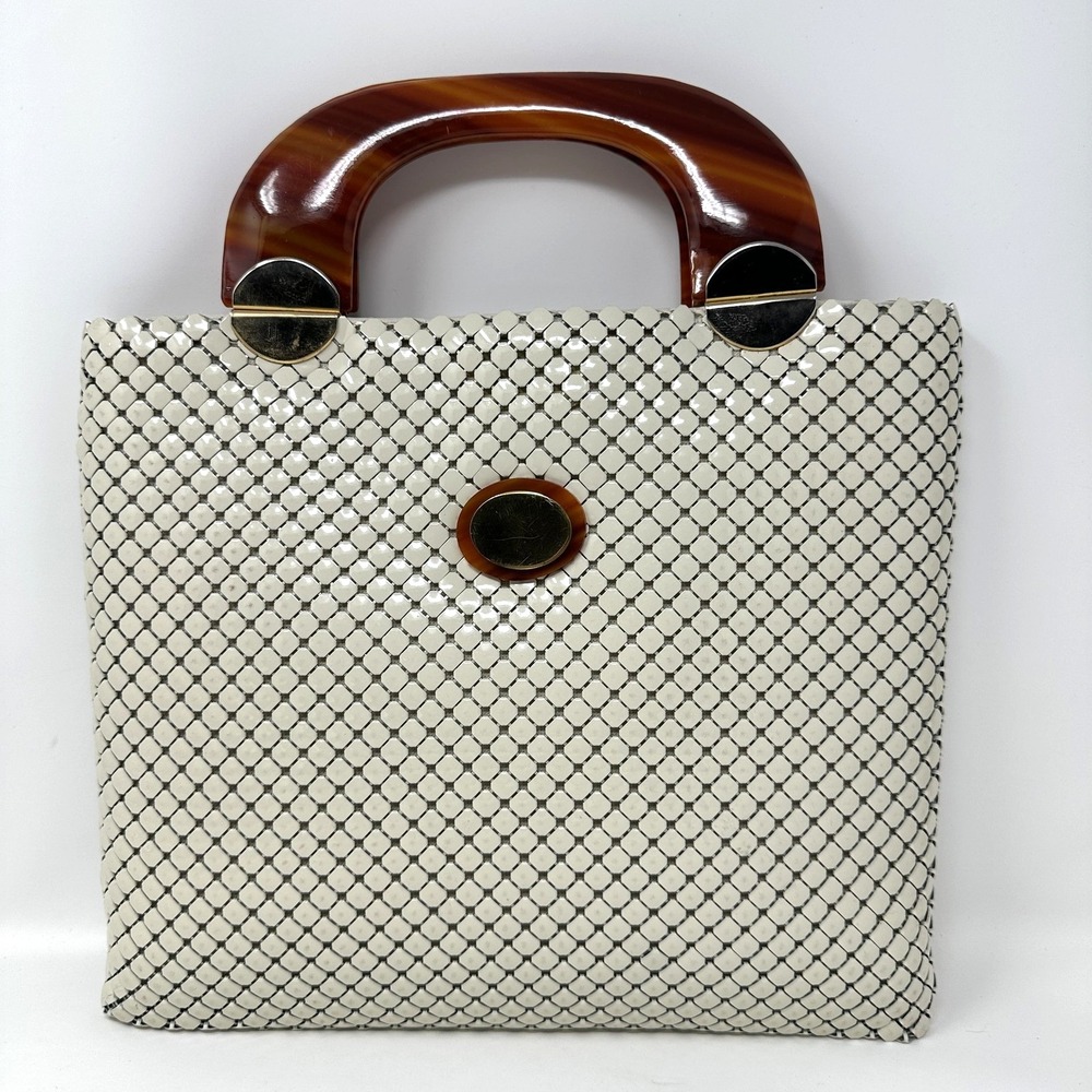 Vintage 60s Whiting & Davis Alumesh Purse Handbag Tortoiseshell Lucite Handles